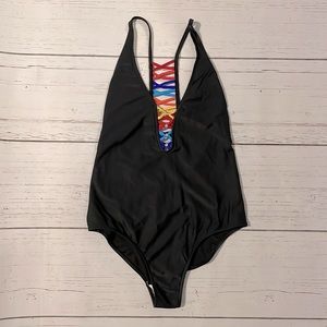 Venus black and rainbow racerback one piece size 8